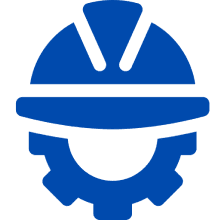 Blue gear icon with a wrench inside symbolizing settings or maintenance.