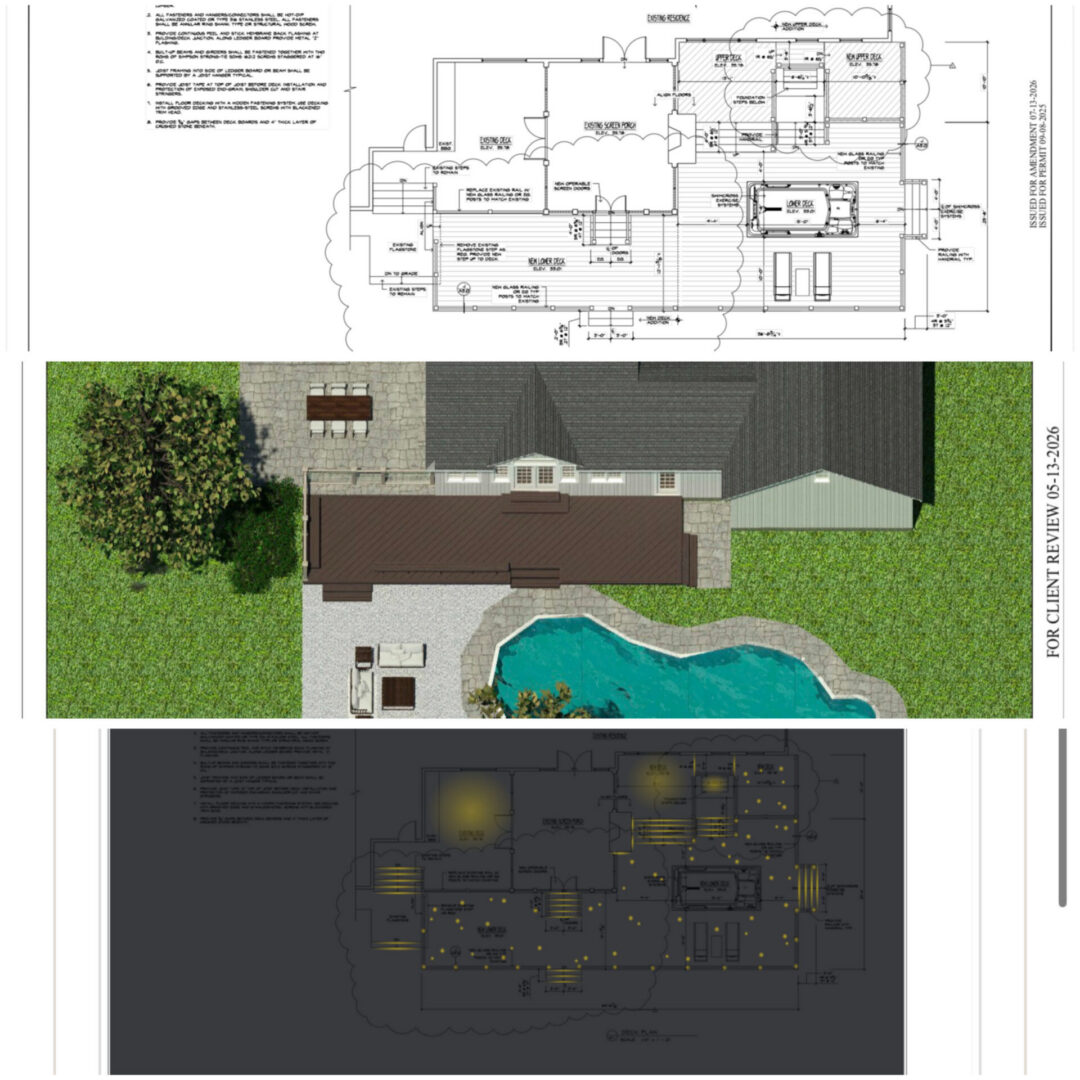 "Architectural plans for outdoor living space."